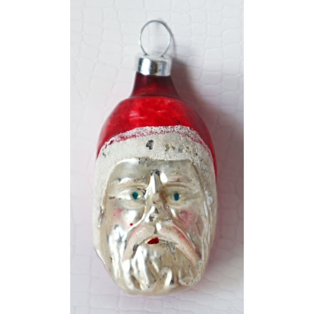 Vintage Mercury Glass Santa Christmas Tree Ornament 1940s